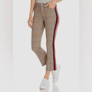 AQUA Glen Plaid Side Stripe Crop Flare Pant NWT 26 Red Blue Career Prep Academia